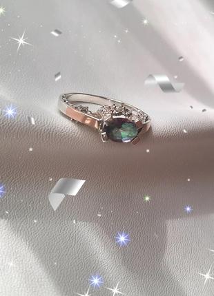 🫧 19 размер кольцо серебро с золотом фианит цвет мистик7 фото