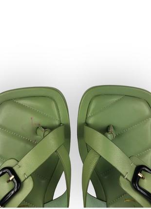 Женские кожаные шлепанцы зеленые на низком ходу, вьетнамки l218-3-23-317 brokolli 21557 фото