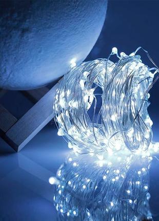 Біла світлодіодна гірлянда роса на батарейках 2м 20 led новорічна дротяна нитка лед холодний білий2 фото