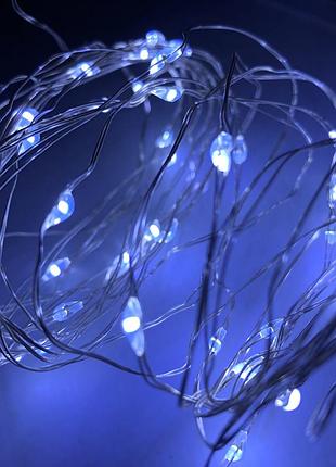 Біла світлодіодна гірлянда роса на батарейках 2м 20 led новорічна дротяна нитка лед холодний білий9 фото