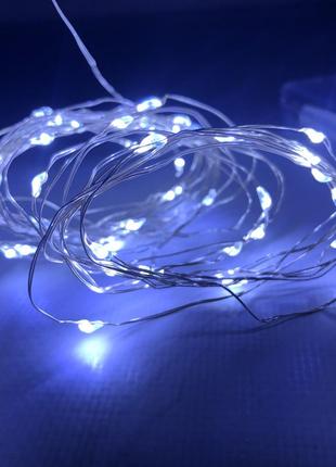 Біла світлодіодна гірлянда роса на батарейках 3м 30 led новорічна дротяна нитка лед білий холодний8 фото