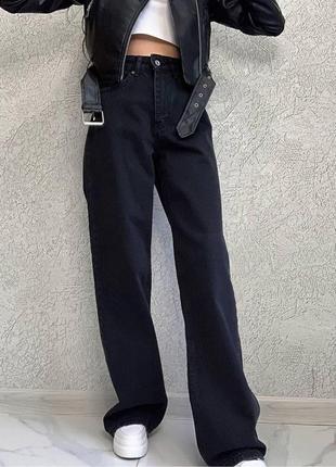 Женские джинсы палаццо с широкими штанинами черного цвета клеш  джинсы на высокой посадке8 фото