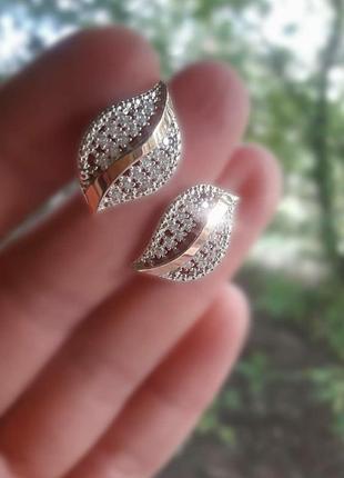 🛍 серьги серебро с золотом золото фианит белый