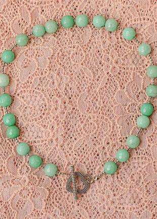 Чокер амазоніт (ім кварц) + застібка тогл серце, гранована кулька d-10мм + - l-38см, колір срібло фурнітури