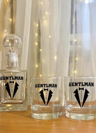 Мужской подарочный набор для виски (графин и 2 стакана) - набор джентльмена