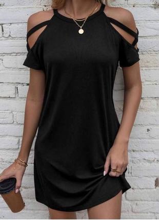 Черное облегающее женское платье мини молодежное стильное платье с открытыми плечами1 фото