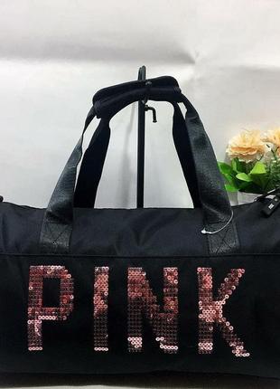 Сумка спортивная женская pink с пайетками, сумка для фитнеса с отделом для обуви черная ( код: ibs143b )3 фото