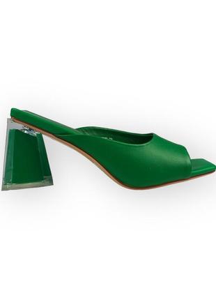 Женские кожаные сабо зеленые с фигурным каблуком, шлепанцы h5269-1311-h618 lady marcia 2656