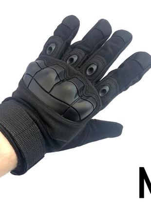 Військові тактичні рукавички з гумовими кісточками чорні демісезонні армійські пальчата штурмові