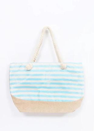 Пляжна жіноча сумка з красивим малюнком оптом і в роздріб блакитна смужка1 фото