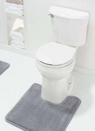 Коврик для ванной, туалет 50*40 см. серый с вырезом стильный, антискользящий, водопоглощающий