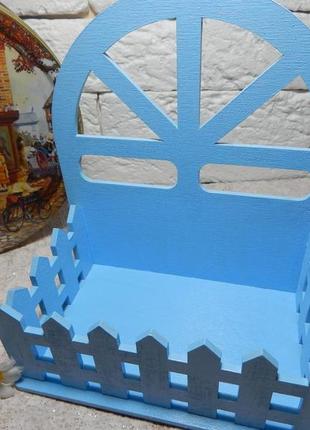 Декоративная корзина, деревянный ящик, коробка для цветов, кашпо из фанеры. цвет голубой