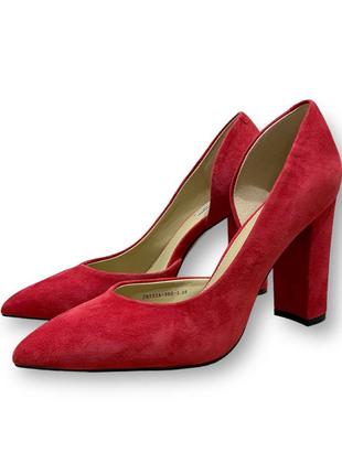Жіночі елегантні вечірні туфлі на високих підборах, червоні, натуральна замша zh733a-30e-1 anemone 21753 фото