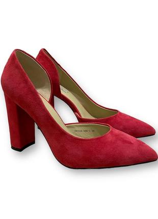 Жіночі елегантні вечірні туфлі на високих підборах, червоні, натуральна замша zh733a-30e-1 anemone 21754 фото