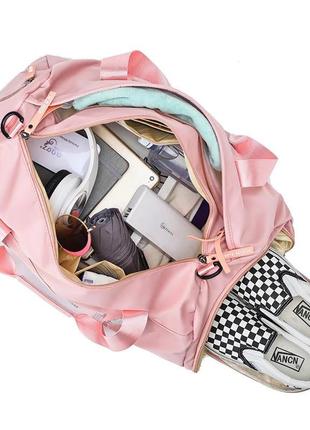Сумка спортивная женская pink с пайетками, сумка для фитнеса с отделом для обуви розовая ( код: ibs143p )6 фото
