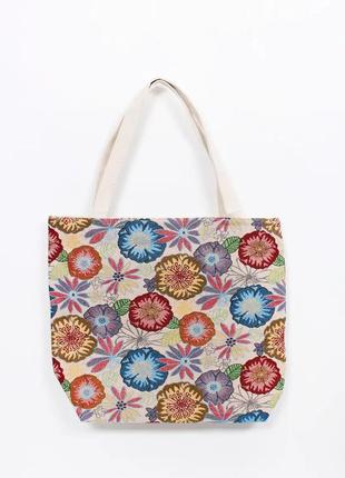 Пляжна жіноча сумка з красивим малюнком оптом і в роздріб маленькі квіти1 фото