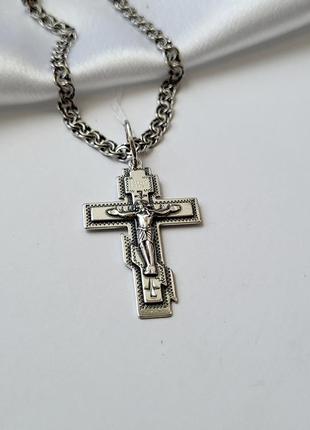 Срібний прямий хрест зі розпятим срібло 925 чорний 3541 год 4.40г4 фото