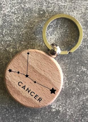 Круглий дерев’яний брелок з сузір’ям  зодіака «рак»
