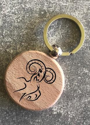 Круглый деревянный брелок с изображением зодиака «овен»