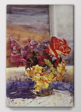Печатная картина букет цветов на подоконнике 40х60 см