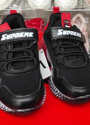 Дитячі демі кросівки сітка для дівчинки хлопчика чорні червоним