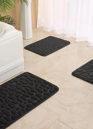 Набір килимків у ванну — 3 шт чорний, стильний, антиковзний, водопоглинальний з ефектом пам'яті