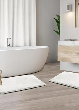 Нобор ковриков для ванной - 2 шт. 80*50см и 60*40см.  белый, стильный, антискользящий, водопоглощающий