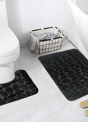 Набір килимків у ванну — 2 шт. 80х50 і 50х40 чорний, антиковзний, водопоглинальний з ефектом пам'яті3 фото