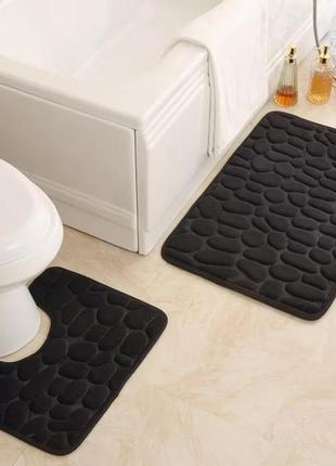 Набор ковриков в ванную - 2 шт 80х50 и 50х40  черный, антискользящий, водопоглощающий с эффектом памяти