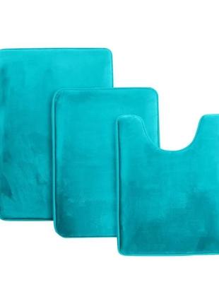 Набір килимків у ванну — 3 шт зелений, стильний, антиковзний, водопоглинальний з ефектом пам'яті