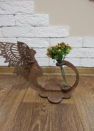 Дерев'яна підставка для квітів і композицій із колбою "фея з крилами"2 фото