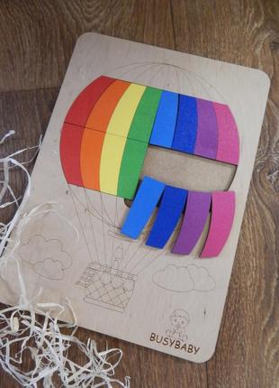 Деревянная игра-сортер / рамка-вкладыш "воздушный шар" для изучения цветов7 фото