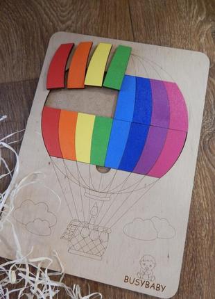 Деревянная игра-сортер / рамка-вкладыш "воздушный шар" для изучения цветов6 фото