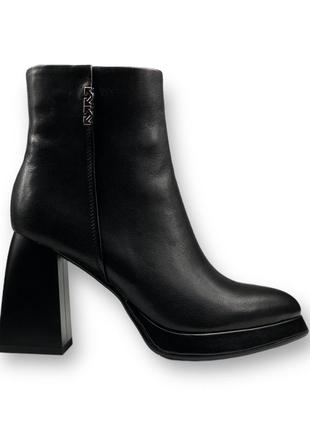 Женские демисезонные ботильоны, черные кожаные ботинки на высоких каблуках h1245-z1145r-3005 brokolli 2561