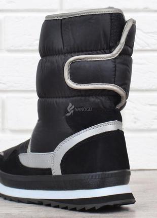 Дутики женские зимние сапоги на липучках snow boots черные3 фото