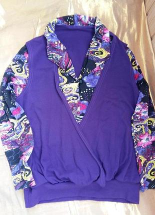 Комбинированный свитер блуза цветы xl-xxl