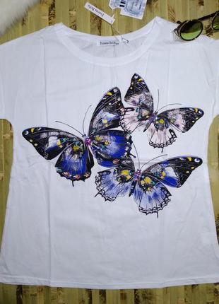 Футболка с бабочками с блестками, бусинами, пайетками