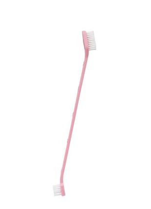 Двостороння зубна щітка для собак рожева1 фото