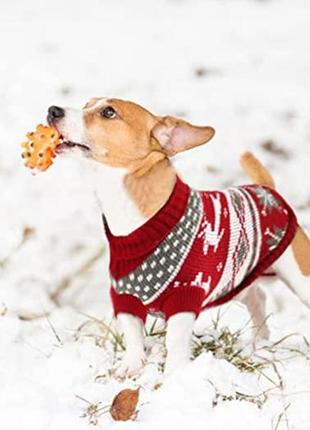 В'язаний акриловий светр для собак pet style "червоний олень"2 фото