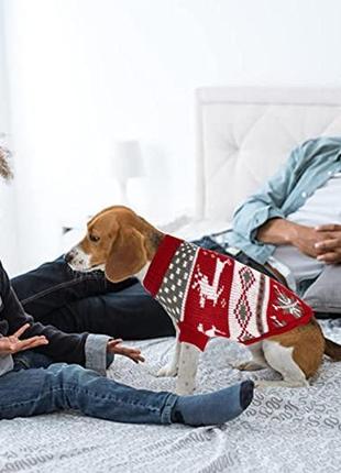 Вязаный акриловый свитер для собак pet style "красный олень"3 фото