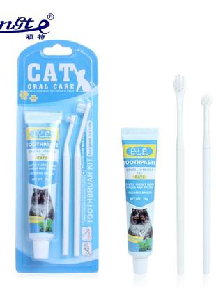 Набір для догляду за порожниною рота кішок (зубна паста для видалення зубного каменю + 2 щітки)6 фото