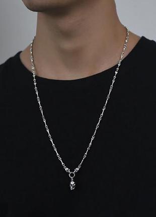 Мужская унисекс серебряная цепочка ожерелье черепа кости 60 см + 6 см 3 мм  22 грамма2 фото