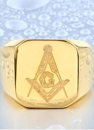 Мужское кольцо масонский перстень печатка сталь 316l 20  размер1 фото
