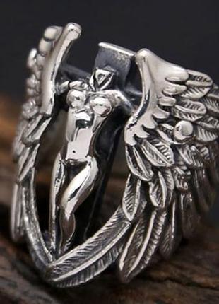 Мужское унисекс серебряное большое кольцо падший ангел 21 размер 17 грамм