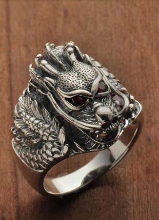 Мужское серебряное кольцо дракон сердце 20,5 размер гранат2 фото