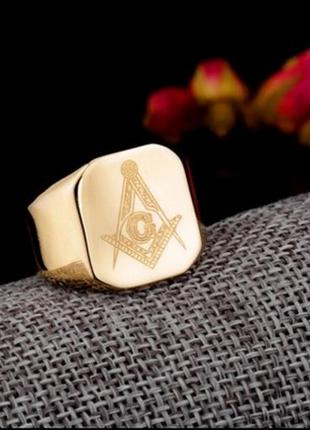 Мужское кольцо масонский перстень печатка сталь 316l 19  размер7 фото
