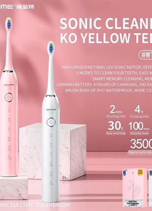 Електрична зубна щітка smart sonic electric toothbrush wk wt-c11 |5modes, 100days standby, ipx7|3 фото