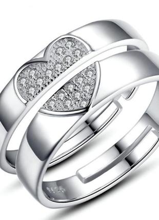 100% серебряные кольца double heart влюблённым парные регулируются