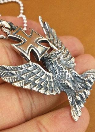 Срібний кулон мальтійський хрест орел байкерський 21 грам
