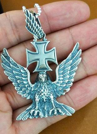 Срібний кулон мальтійський хрест орел байкерський 21 грам